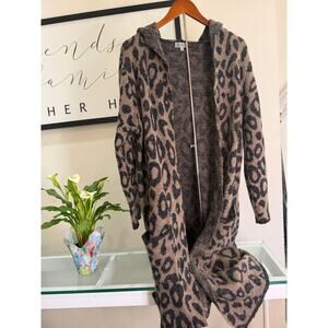 Joseph A. Leopard Print Hooded Duster Cardigan-Size M